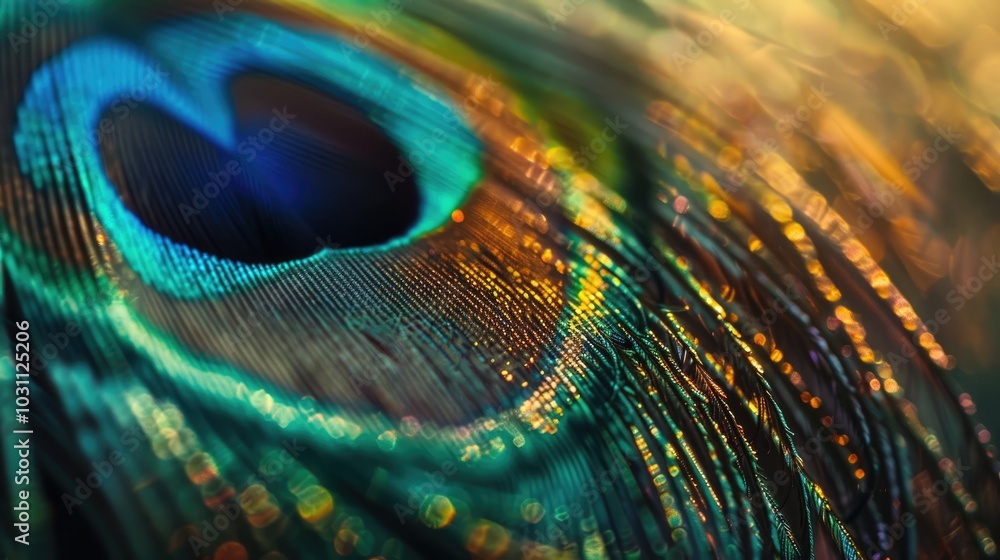 Naklejka premium Closeup of peacock feather iridescence