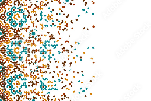 Geometric pattern in Moroccan style zellij. Disintegration effect. Islamic Mosaic Design. 