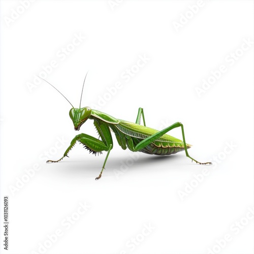 Green Mantis on White Background in AR Style