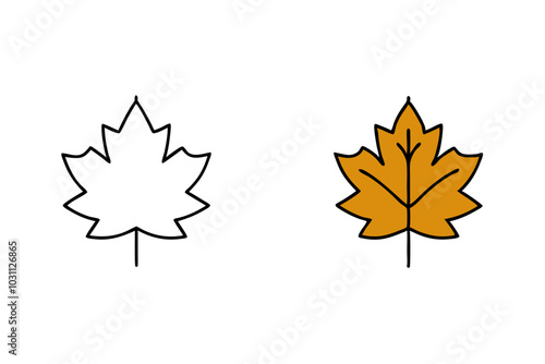 Set of Cute autumn maple leaf colored and outline line art logo vector icon.