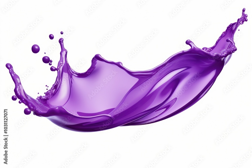 Fototapeta premium Purple paint splashing in a fluid motion, perfect for unique creative visuals. Violet Liquid isolated on white background