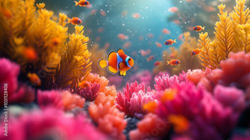 Orange Clownfish and Coral Reef Underwater Illustration