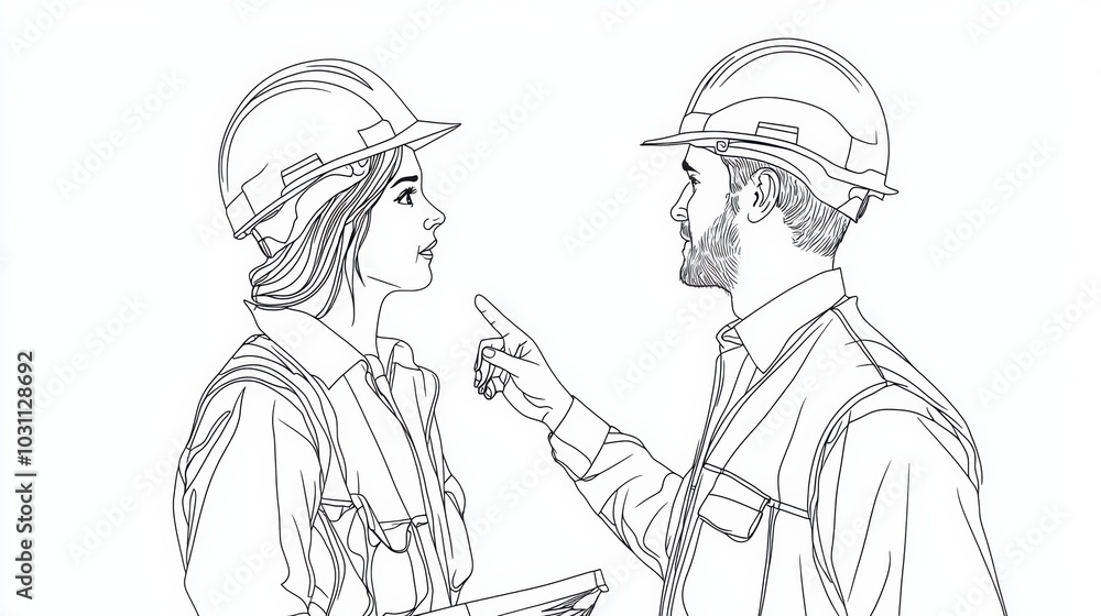 Fototapeta premium Construction Engineers Discussing Project Plans at Worksite