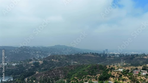 Beautiful Aerial of Hollywood Hills Heading Towards Los Angeles