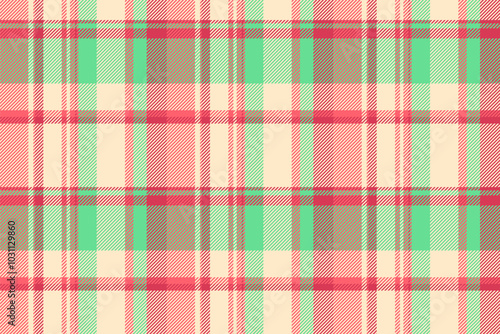 Silky tartan background fabric, down vector check plaid. Printout seamless textile pattern texture in red and blanched almond colors.