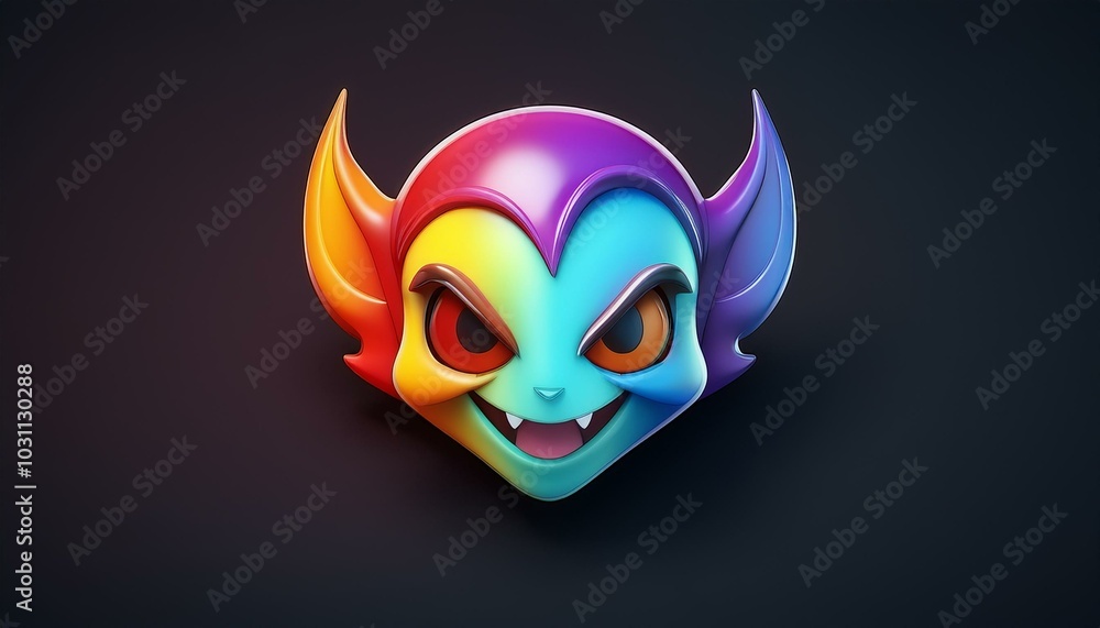 Minimalistic 3D cartoon rainbow vampire emoji on black, holographic colors, Octane rendering, high quality. Minimalistic 3D cartoon rainbow vampire emoji on black, holographic colors, Octane rendering, high quality.