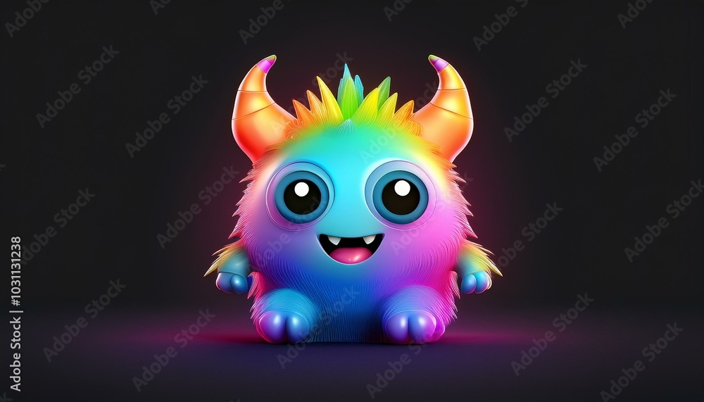 Minimalistic 3D cartoon rainbow monster emoji on black, holographic colors, Octane rendering, high quality. Minimalistic 3D cartoon rainbow monster emoji on black, holographic colors, Octane rendering, high quality.