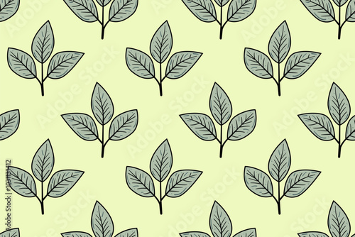 Hand drawn floral pattern vector design. Simple ornament with plant and leaf.