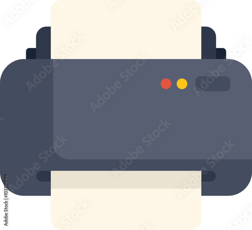 Illustration of a home laser printer printing a blank paper document, front view