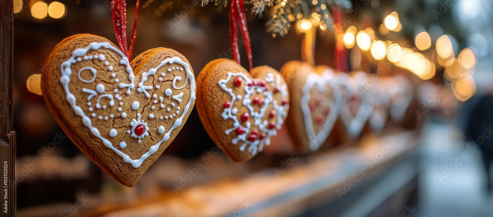Traditional German cookies on a Christmas market with copy space image.
Traditional German cookies on a Christmas market with copy space image.