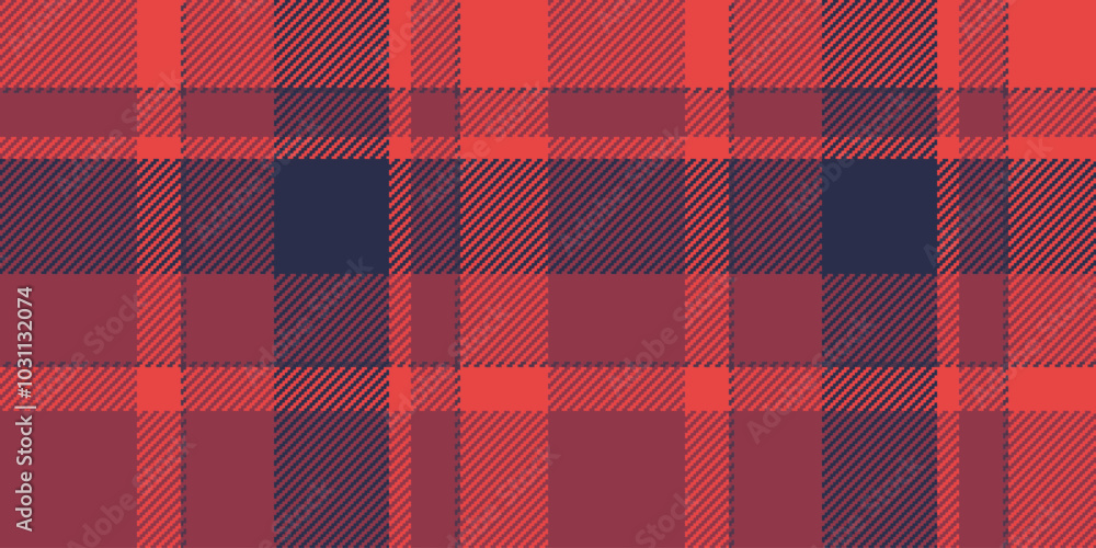 Equal textile seamless plaid, clan pattern tartan background. Vivid texture check fabric vector in red and dark colors. Equal textile seamless plaid, clan pattern tartan background. Vivid texture check fabric vector in red and dark colors.