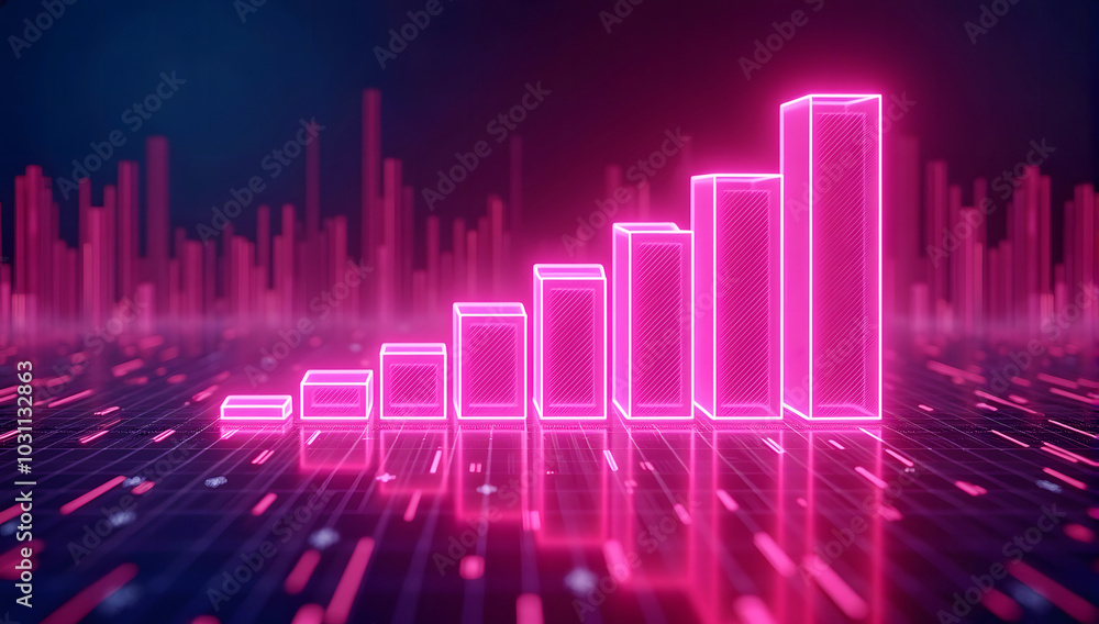 Creative growing purple business chart on dark background. Financial growth and trade concept Creative growing purple business chart on dark background. Financial growth and trade concept