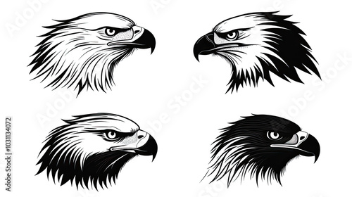 Set of Black and White Eagle Head Vectors Isolated on White Background Generative AI photo