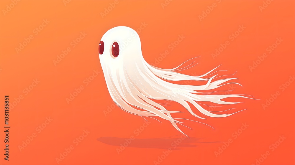 A whimsical, cartoon ghost with a surprised expression floats against a bold orange background, bringing a playful twist to the traditionally spooky figure A whimsical, cartoon ghost with a surprised expression floats against a bold orange background, bringing a playful twist to the traditionally spooky figure