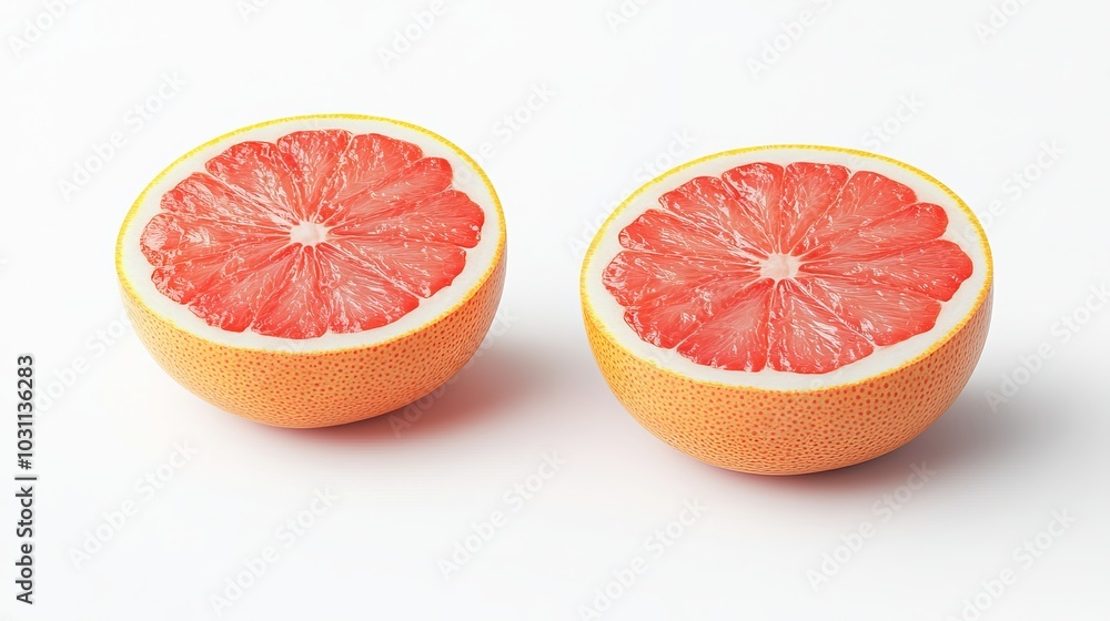 Image of fresh grapefruit and green leaves on white background
Image of fresh grapefruit and green leaves on white background