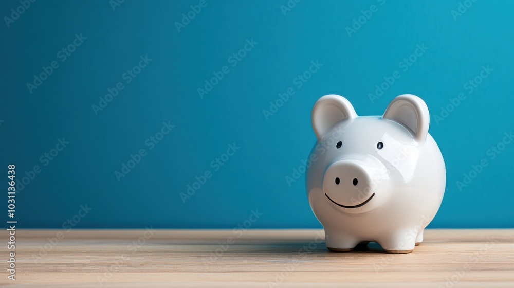 Cute Piggy Bank on a Blue Background for Savings Cute Piggy Bank on a Blue Background for Savings