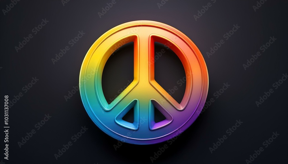 Minimalistic 3D cartoon rainbow peace emoji on black, holographic colors, Octane rendering, high quality. Minimalistic 3D cartoon rainbow peace emoji on black, holographic colors, Octane rendering, high quality.