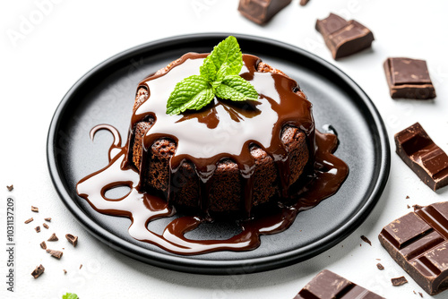 Molten Chocolate Lava Cake on Black Plate