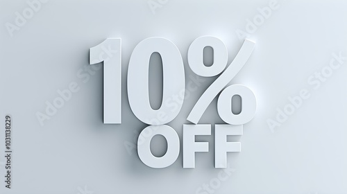 White '10% OFF' Promotional Sign on a White Background with Copy Space