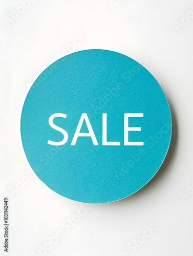 White 'SALE' Text on a Cyan Round Paper Note. White Background 