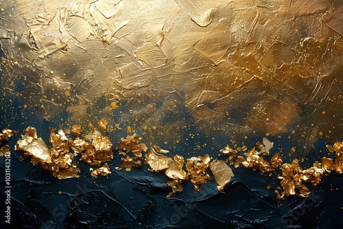 A close up of a painting with gold paint photo