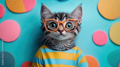 Detailed Polydactyl Cat Print Crew Neck T-Shirt on Light Table | Realistic Stock Photo