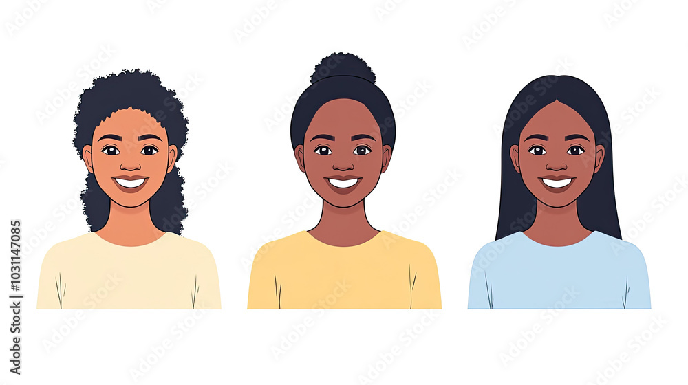Smiling Black Women Displaying Hairstyles on White Background Generative AI Smiling Black Women Displaying Hairstyles on White Background Generative AI