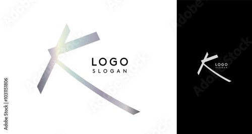 Shiny chromatic letter K, metallic monogram with shiny chrome iridescent gradient for streetwear fashion, music label, skate brand, urban art, graffiti-inspired products, modern tech company