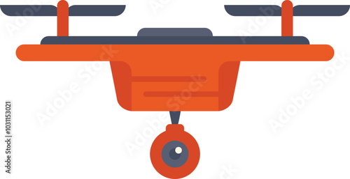 Red modern drone flying with camera recording video, modern technologies flat vector illustration