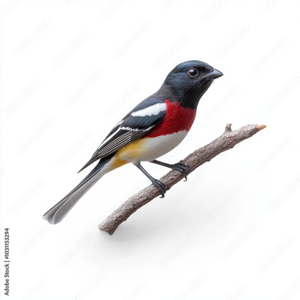 Fototapeta premium Colorful Trogon Bird on a Branch Against White Background