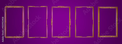 Metallic golden vector frame set, for photos, text, simple decorative design.