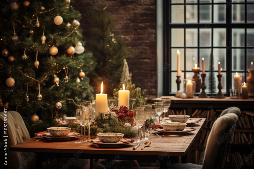 Swedish Christmas dinner at festive cozy room Swedish Christmas dinner at festive cozy room