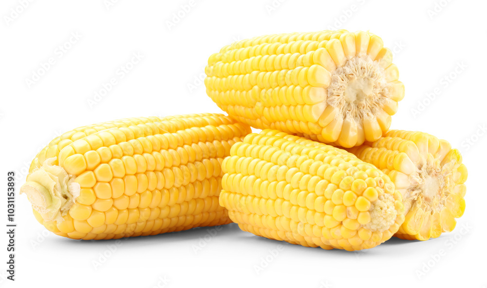 Halves of fresh corncobs isolated on white Halves of fresh corncobs isolated on white