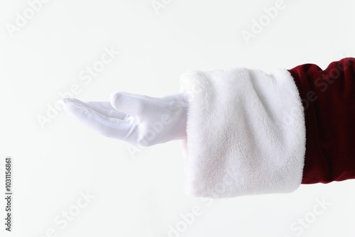 Santa Claus holding something on white background, closeup