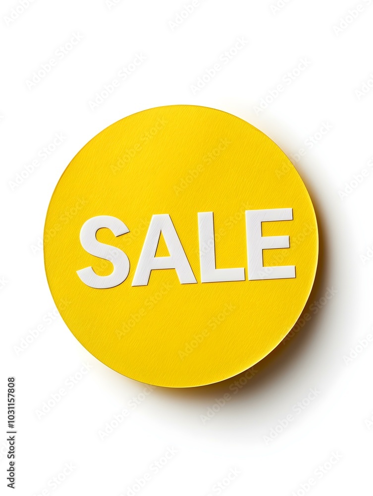 White 'SALE' Text on a Yellow Round Paper Note. White Background White 'SALE' Text on a Yellow Round Paper Note. White Background