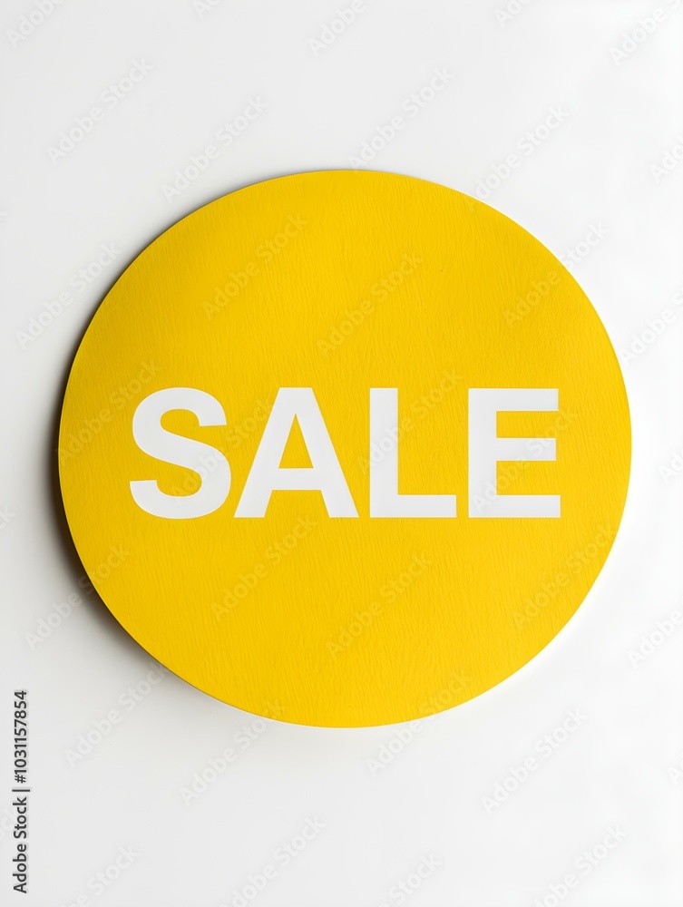 White 'SALE' Text on a Yellow Round Paper Note. White Background White 'SALE' Text on a Yellow Round Paper Note. White Background