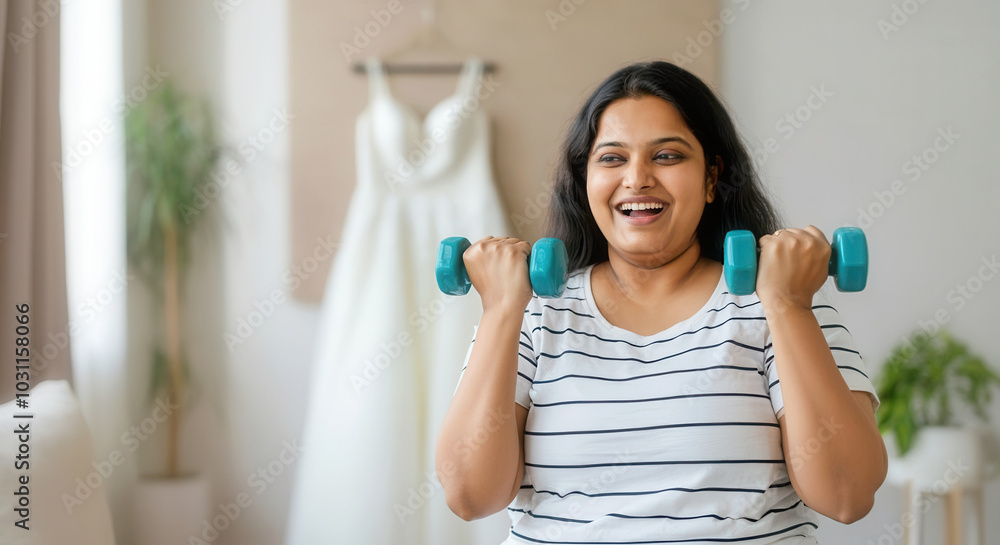 Curvy young woman working out to fit into her wedding dress Curvy young woman working out to fit into her wedding dress
