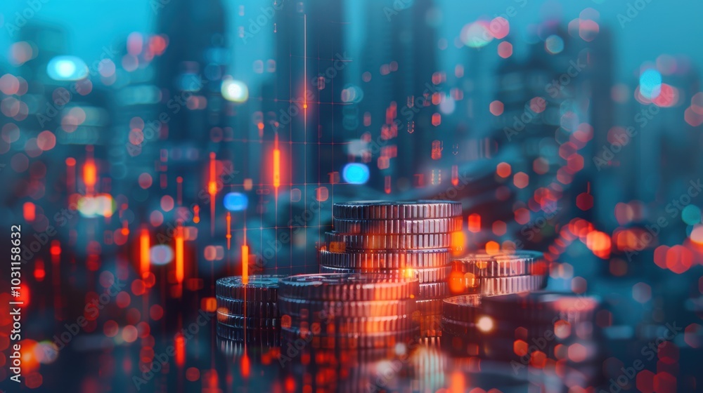 Fototapeta premium Financial concepts involving currency and charts, focused on budgeting and investments in the digital economy and inflation trends