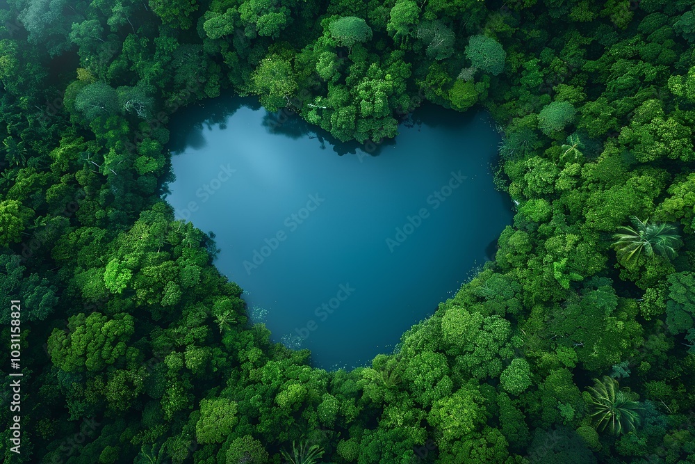 A heart shaped lake in the middle of a forest A heart shaped lake in the middle of a forest