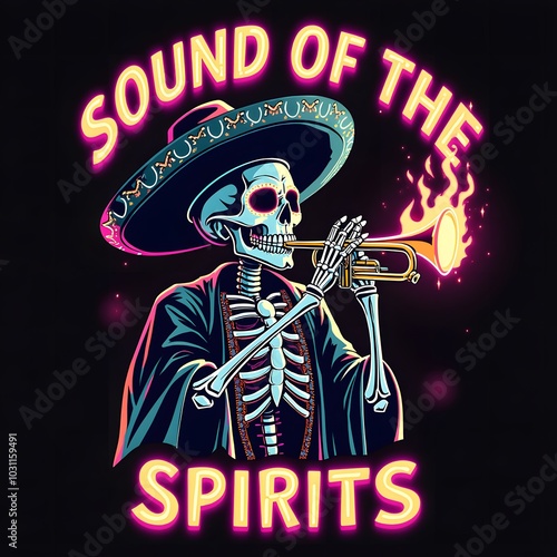Skeleton Sound of the Spirits T-shirt Design 