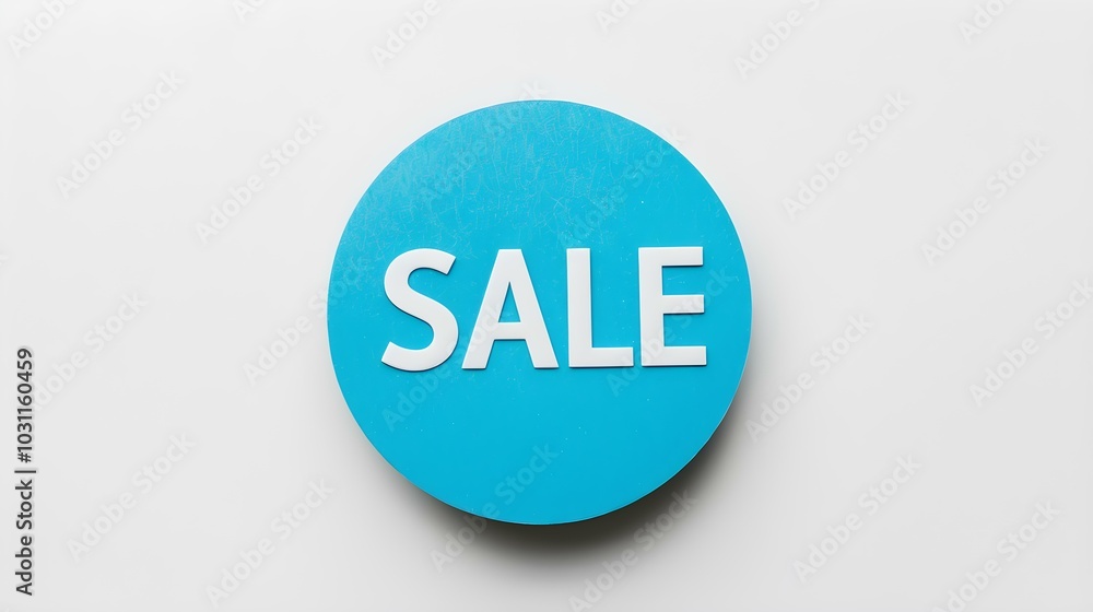 White 'SALE' Text on a Cyan Round Paper Note. White Background with Copy Space White 'SALE' Text on a Cyan Round Paper Note. White Background with Copy Space