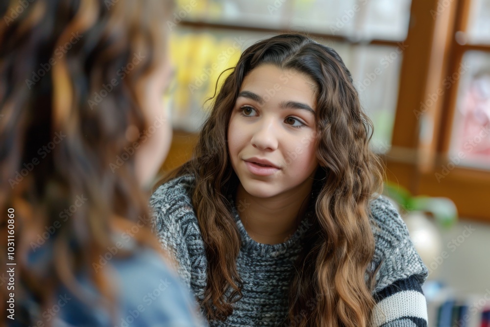 Portrait of a student talking with school counselor Portrait of a student talking with school counselor