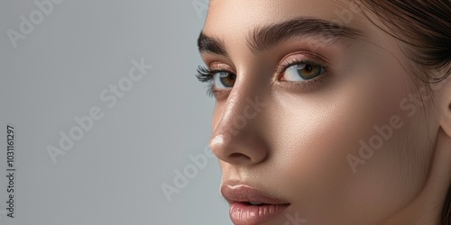 Portrait of a woman emphasizing hair wellness and beauty for salon enhancement, featuring luxurious cosmetic care and skincare inspiration against a neutral backdrop