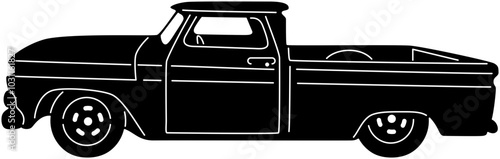 Illustration of vintage old cars in a black and white silhouette style, depicting transportation.