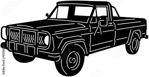 Illustration of vintage old cars in a black and white silhouette style, depicting transportation.
