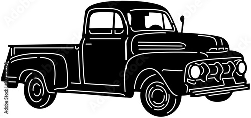 Illustration of vintage old cars in a black and white silhouette style, depicting transportation.