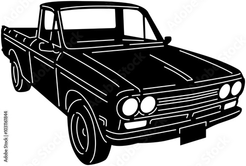 Illustration of vintage old cars in a black and white silhouette style, depicting transportation.
