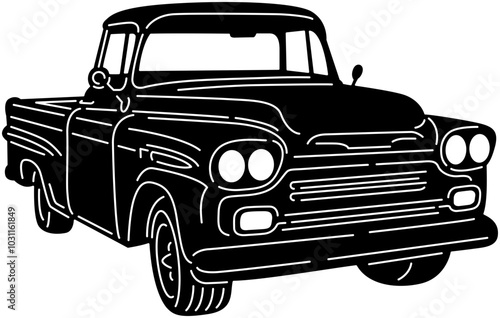 Illustration of vintage old cars in a black and white silhouette style, depicting transportation.