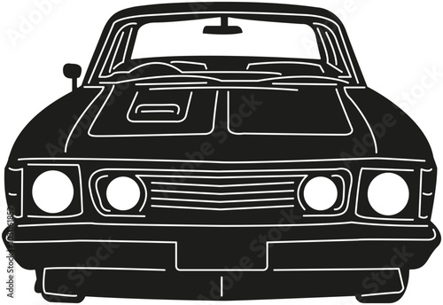 Illustration of vintage old cars in a black and white silhouette style, depicting transportation.