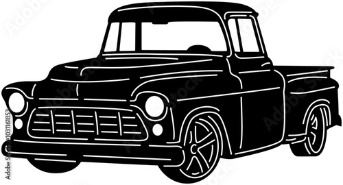 Illustration of vintage old cars in a black and white silhouette style, depicting transportation.